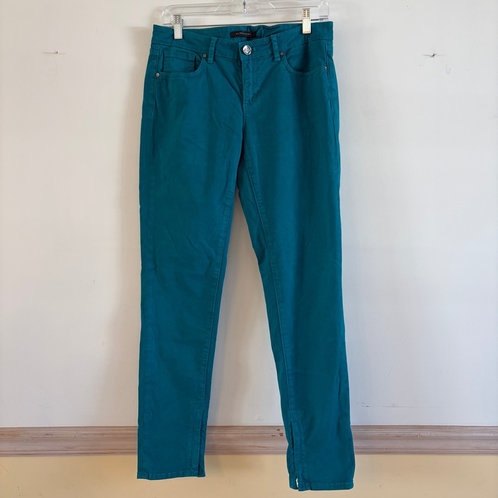 Elie Tahari Womens Teal Skinny Ankle Zip Pants Size 6 Stretch Cotton Twill 5-Pkt